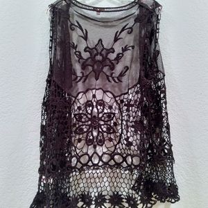 Charming Charlie Black Lace Swimsuit Cover up Tank Top Size M/L